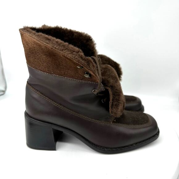 La Canadienne Brown Leather Shearling Line Square Toe Ankle Boot Womens Size 5.5 - Picture 2 of 16